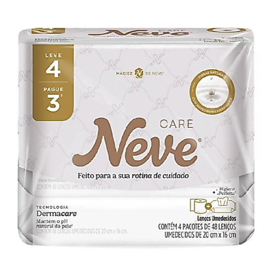 Kit Toalha Umedecida Neve Dermacare - Pague 3 Leve 4 - Total 192 Unidades