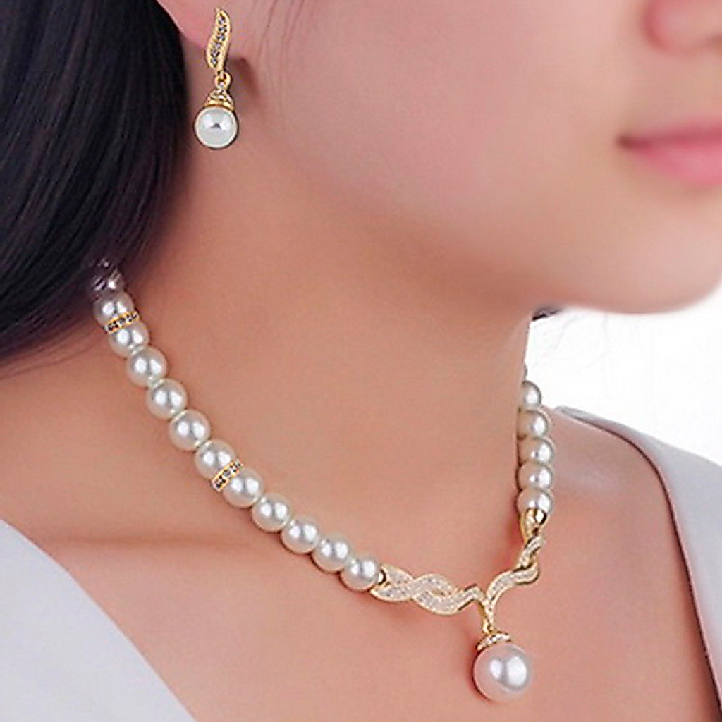 kit Colar com brincos Pérola luxo Delicado Pingente Strass