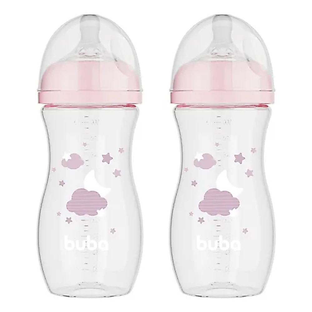 KIT C/ 2 MAMADEIRAS EASY FLOW NUVEM ROSA 330ML