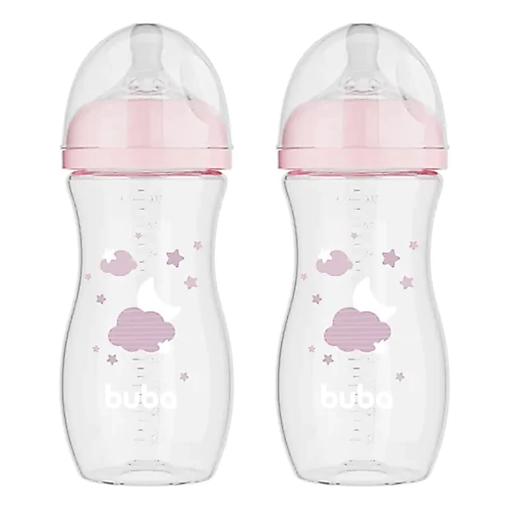 KIT C/ 2 MAMADEIRAS EASY FLOW NUVEM ROSA 330ML