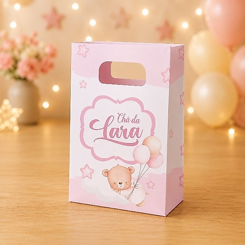 Sacolinha Personalizada Chá de Bebê Ursinha Rosa Menina(PEGUE E MONTE) Sacolinha Surpresa Lembrancinhas para festa