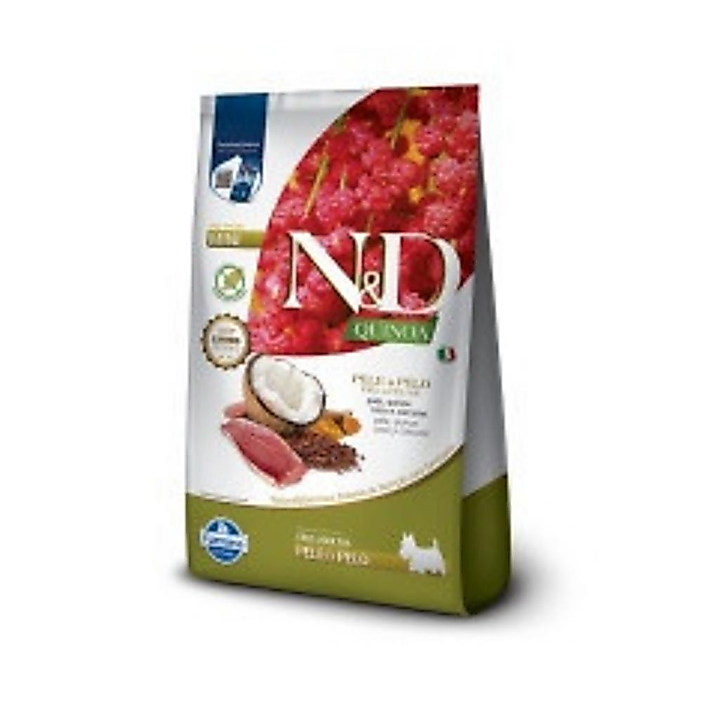 Ração Quinoa Pele e Pelo para Cães Adultos de Porte Mini e Pequeno Sabor Pato, Quinoa, Coco e Cúrcuma N&D 2,5KG