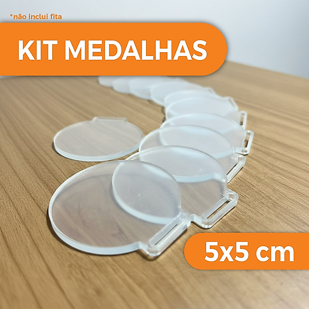 Kit Medalhas Acrílico Cristal 5cm Redonda Chaveiro Brinde Alta Qualidade Premiação Premio - Envio Imediato