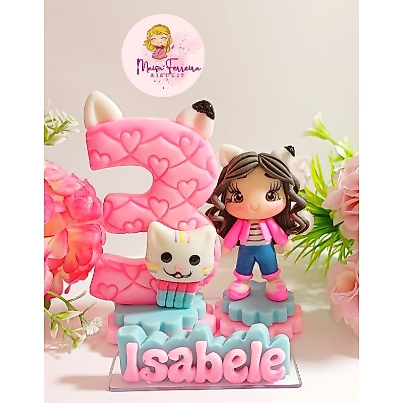 Vela personalizada em biscuit tema Gabby