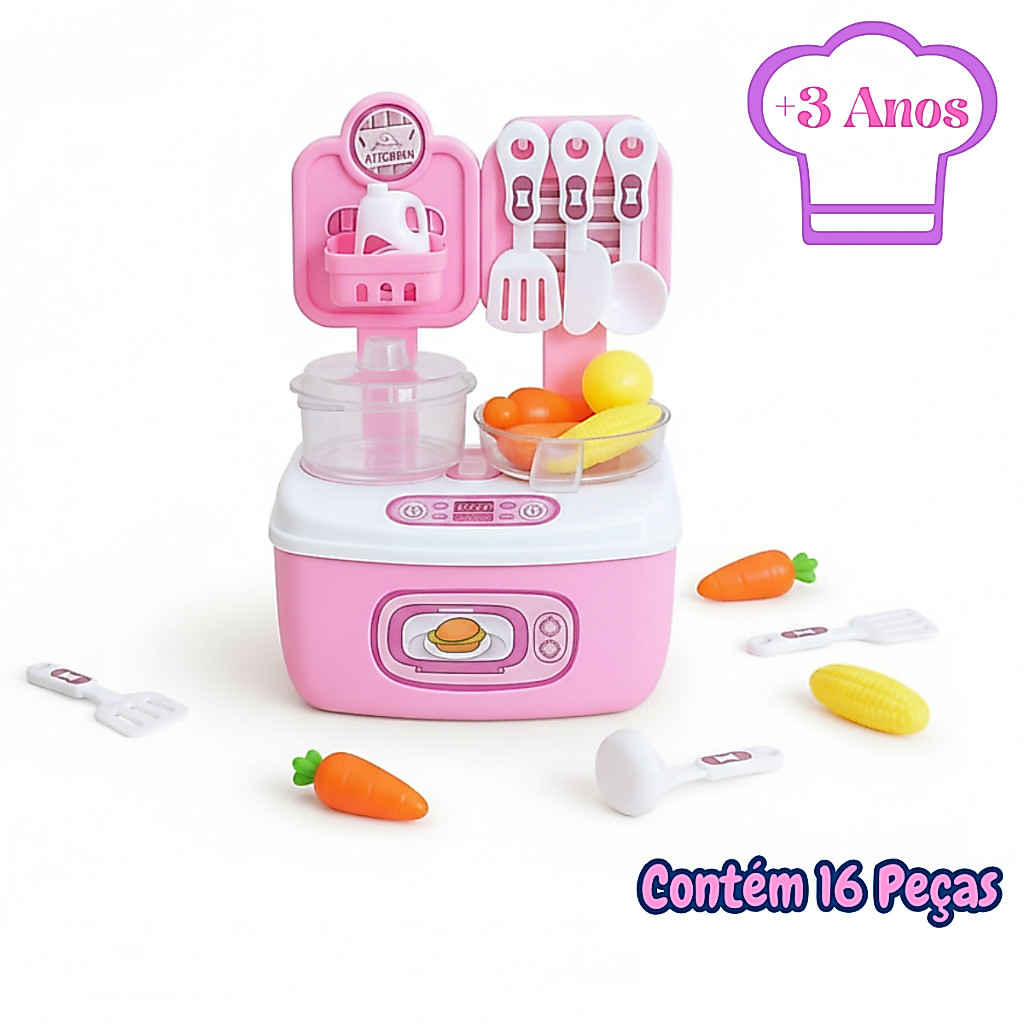 Maleta Cozinha Infantil Brinquedo Educativo Kit Completo Acessórios Panelas Fogão Comidinha do Chef