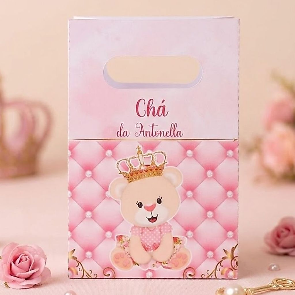 Sacolinha Personalizada Ursinha Princesa Chá de Bebê Lembrancinha Pegue e Monte