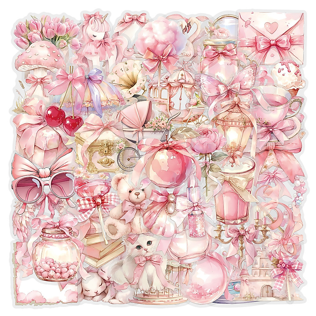 60 Peças Adesivos Transpanrent De Plástico PET Estéticos Coquette Rosa (2)