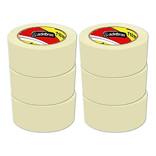 Kit 6 Unidades Fita Crepe 710 Branca-48mm X 50m Adelbras Branco Lisa
