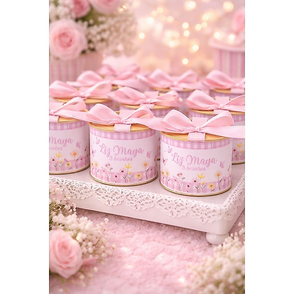 Kit Tubolatas Personalizadas 5x6cm - tema Jardim encantado/borboletas/rosa-Lembrancinha  aniversario / maternidade