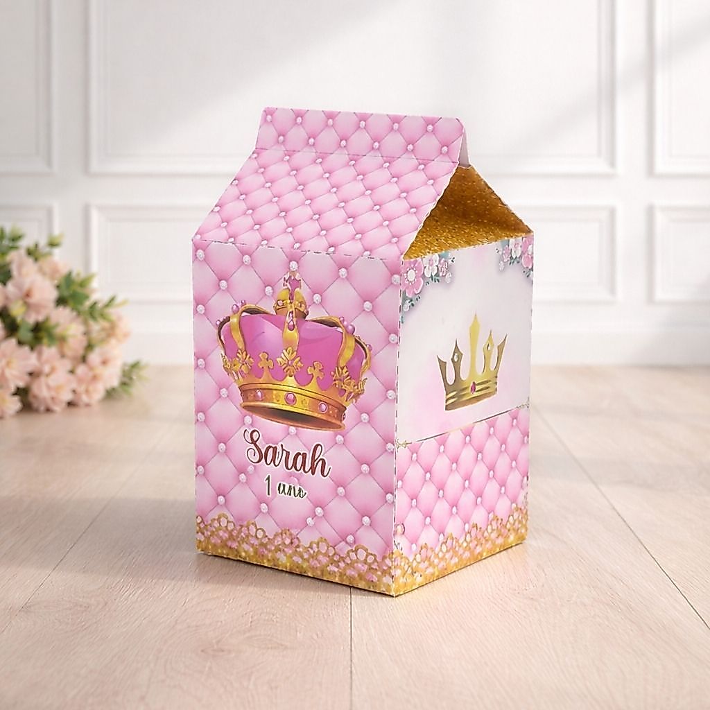 ENVIO RÁPIDO Caixa Milk REALEZA Personalizada Pegue e Monte Lembrancinha Festa Infantil Aniversário