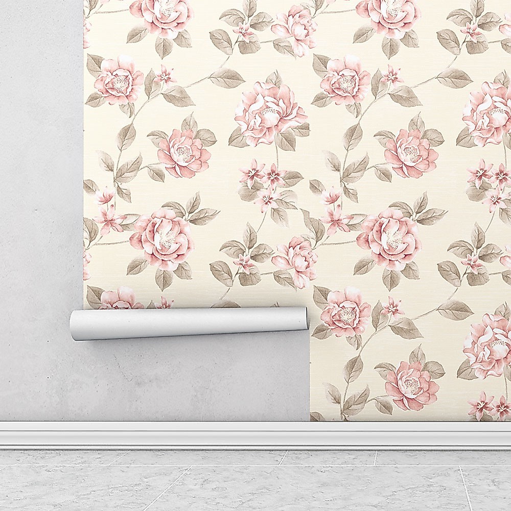 Papel de parede em tons bege, cinza e rosa Para Sala e Quarto