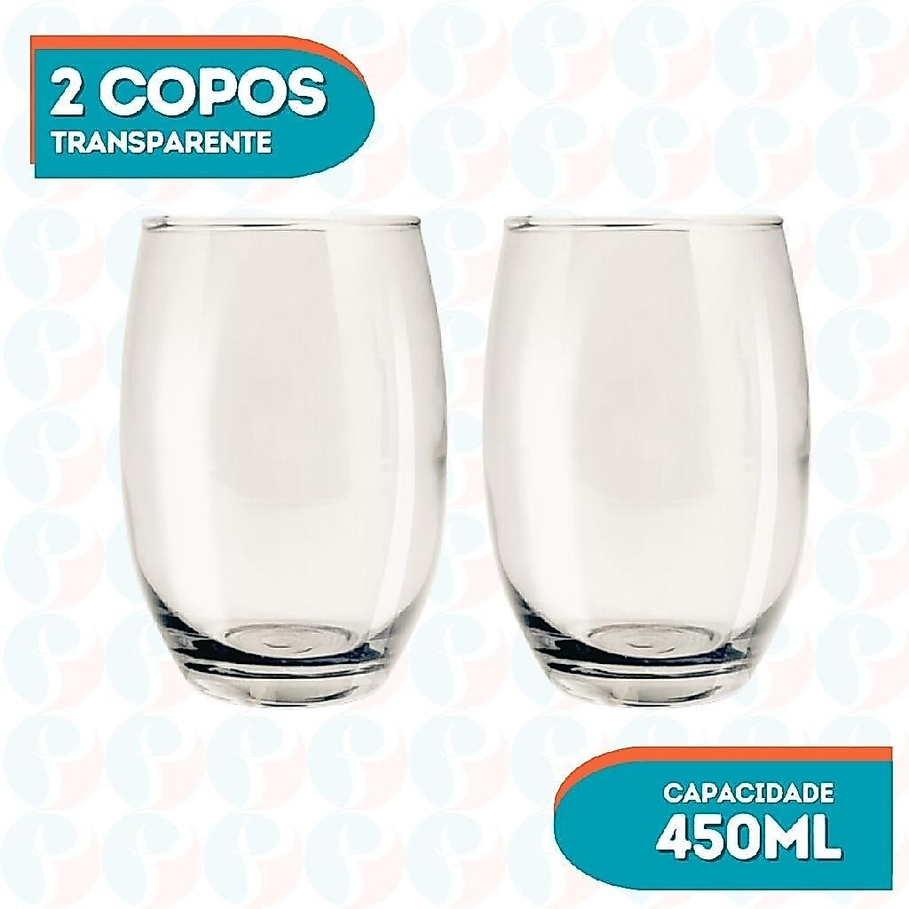 Copo de Vidro 450ml Transparente California Agua Suco 2Un