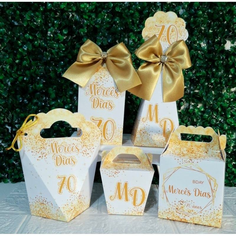 Kit Caixinhas 15 anos, Branco/Dourado, Lembrancinha Personalizada Aniversário(FAZEMOS TODAS IDADES)