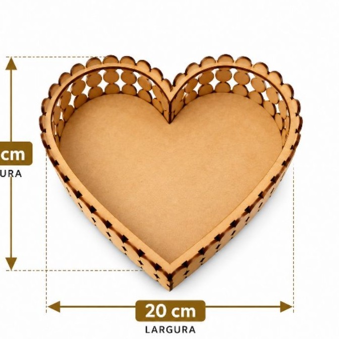 Kit Com 5 Bandejas Pérola Coração MDF Cru Tamanho P 20x15cm (5uni)