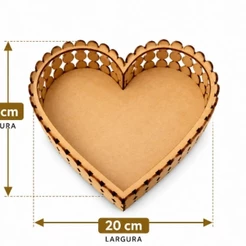 Kit Com 5 Bandejas Pérola Coração MDF Cru Tamanho P 20x15cm (5uni)