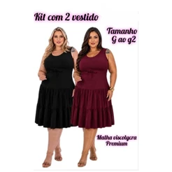Kit 2 Vestido Feminino Plus SizeMalha Viscolycra Premium Regata Midi Fresquinho