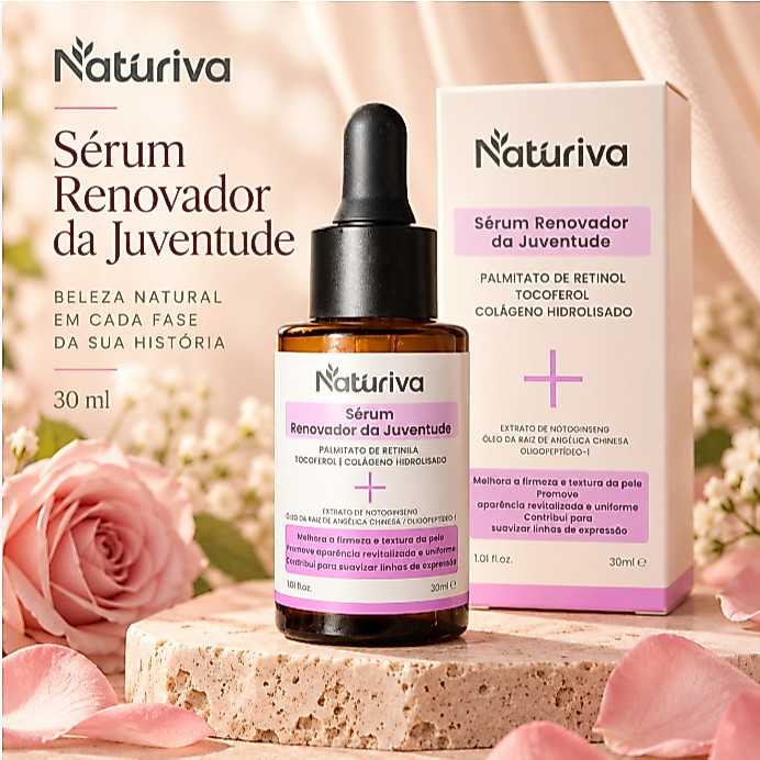 Sérum Facial Firmador NATURIVA Retinol Colágeno Anti-idade Antirrugas Linhas Finas 30ml