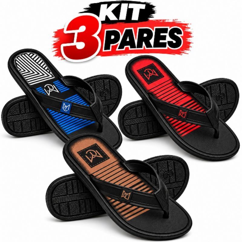 Kit 3 Pares Chinelo Sandália Masculino Antiderrapante Macio e confortável Promoção