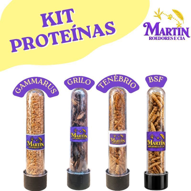 Kit proteínas desidratadas, tenébrio, gammarus e grilo, larva mosca soldado, roedores, hamster, peixes,aves,répteis