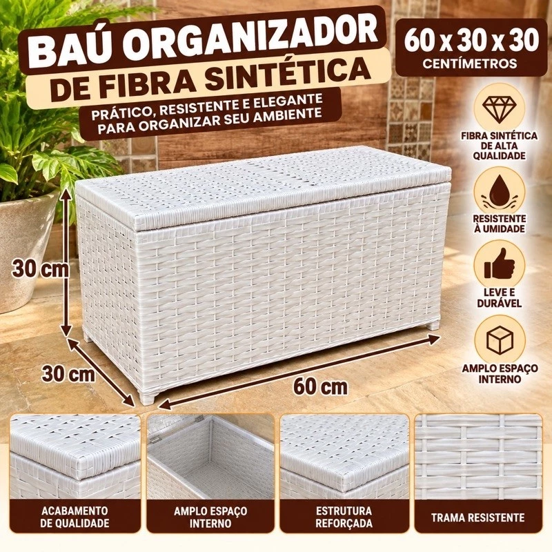 Baú Cesto P/brinquedos Fibra Sintética 60x30x30 45 Litros