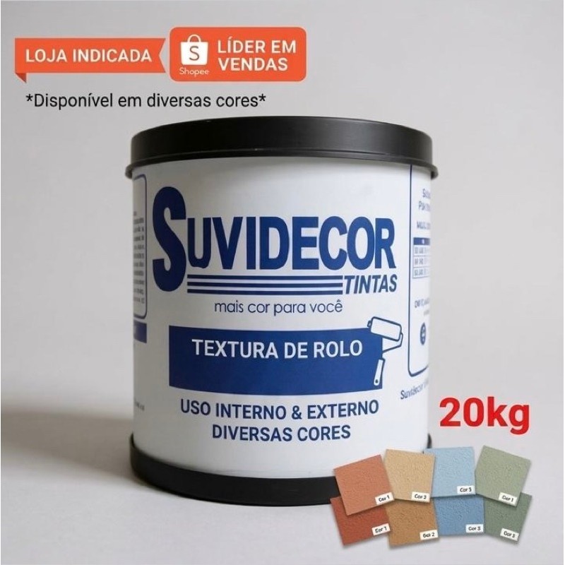 TEXTURA DE ROLO SUVIDECOR 20kg, A MAIS VENDIDA DA SHOPEE, DIVERSAS CORES, USO EXTERNO E INTERNO, ALTA DURABILIDADE.