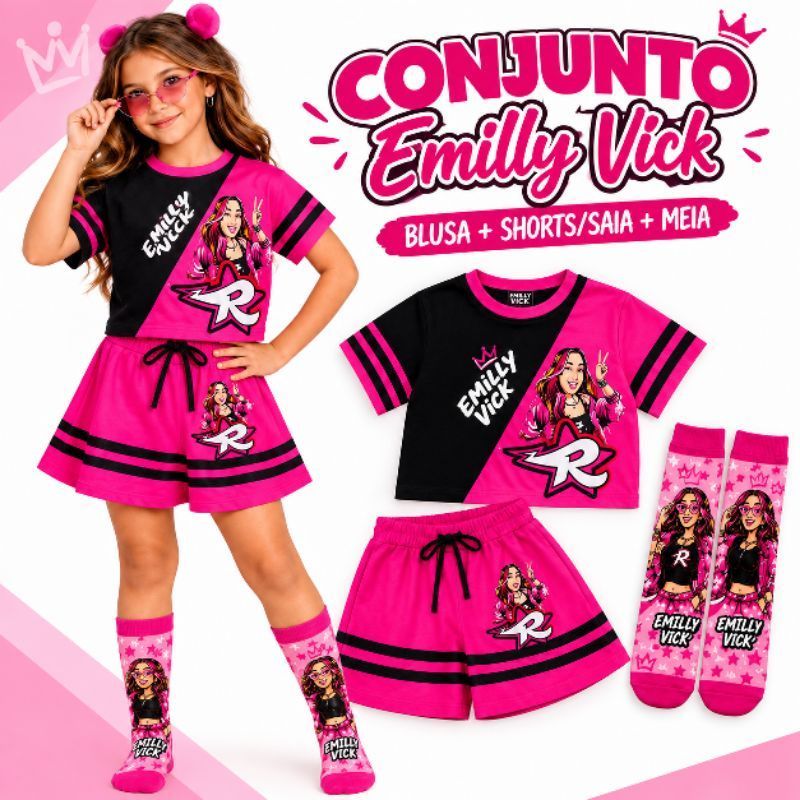 Conjunto Infantil Menina Roupa Emilly Vick Camiseta e Short Roupa Infantil Menina