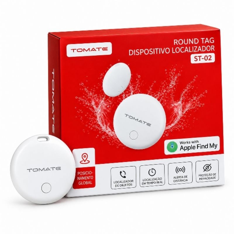 Smart Round Tag Rastreador Localizador GPS Tomate ST02 Anti Perda Bluetooth Compatível iPhone (Apple Find My)