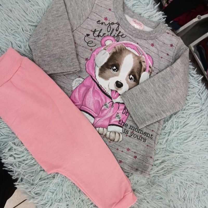 🎀 Conjunto Moletom Bebê Menina Flanelado — Tam. M/ G — NOVO