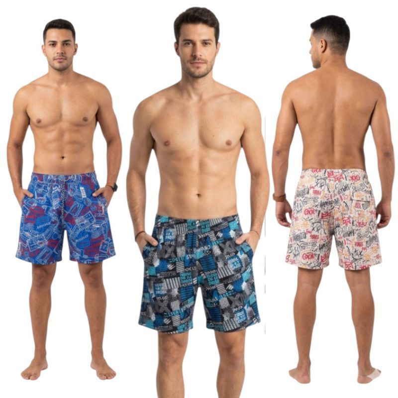 1 bermuda short elastano tecido fino estampado masculino adulto