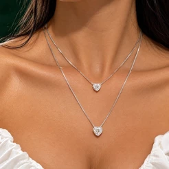 Colar Moissanite 5,5mm Fio Duplo Dois Corações com Banho de Ródio Negro em Prata 925