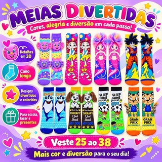 Meias Divertidas 3D, para crianças, e adultos TAM Único.