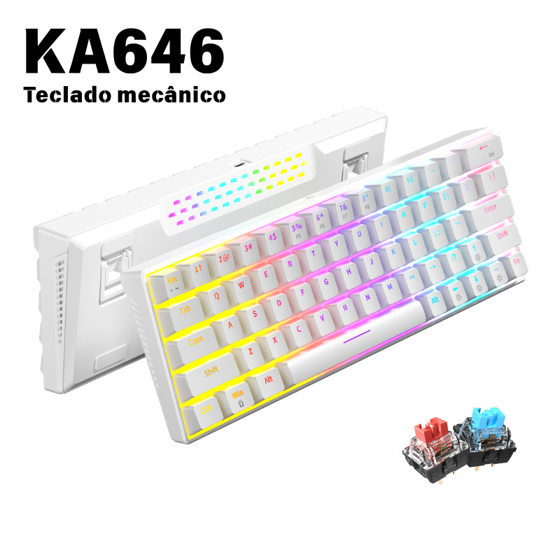 ZIFRIEND KA646 Teclado Mecânico 60% Switch Blue Red USB com fio Rainbow LED Hot Swap Branco NKRO Jogos ANSI