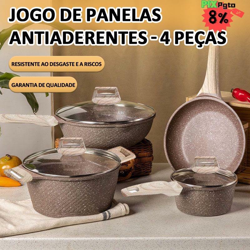 Conjunto Panela Caçarolas Antiaderente 4 Pçs Vidro Várias Cores Durável Moderna