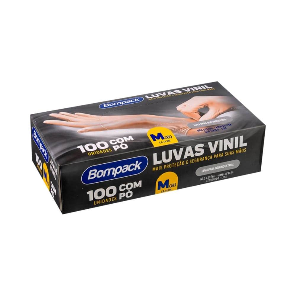 Luva de Vinil Bompack Com Pó 100 Unidades M