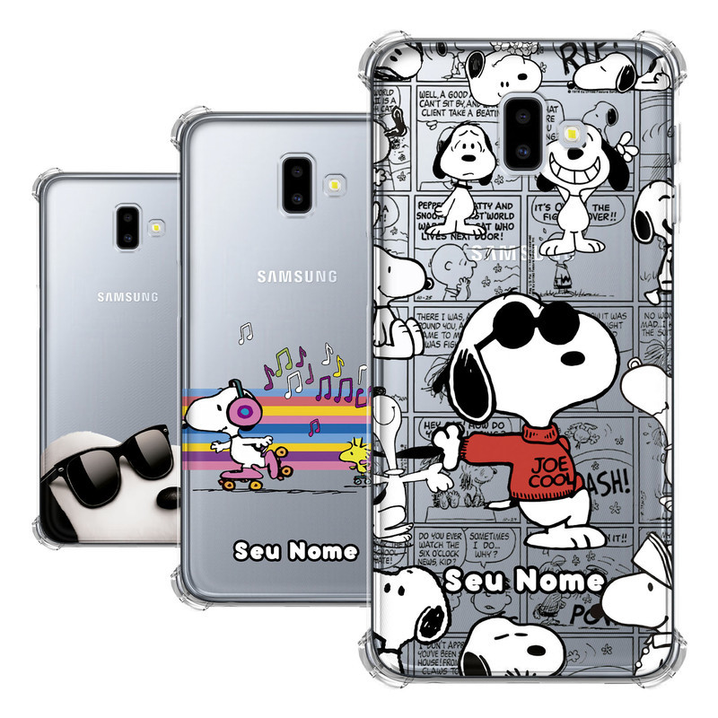 Capa para Samsung Galaxy J6 Plus Coleção Snoopy e Charlie Brown e Woodstock