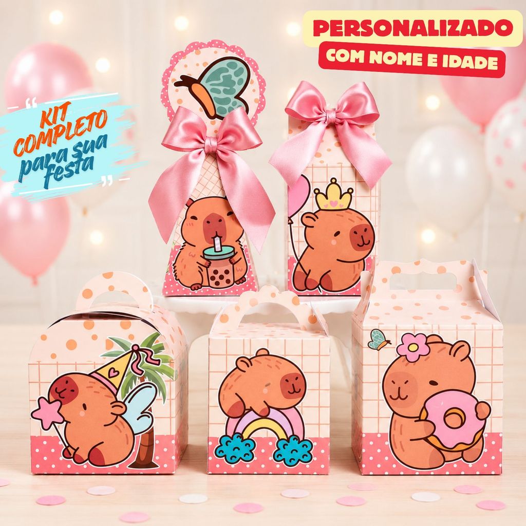 Kit Caixas CAPIVARA CUTE/Caixinhas Personalizadas + Brinde/Lembrancinhas  Festa Infantil/Aniversario