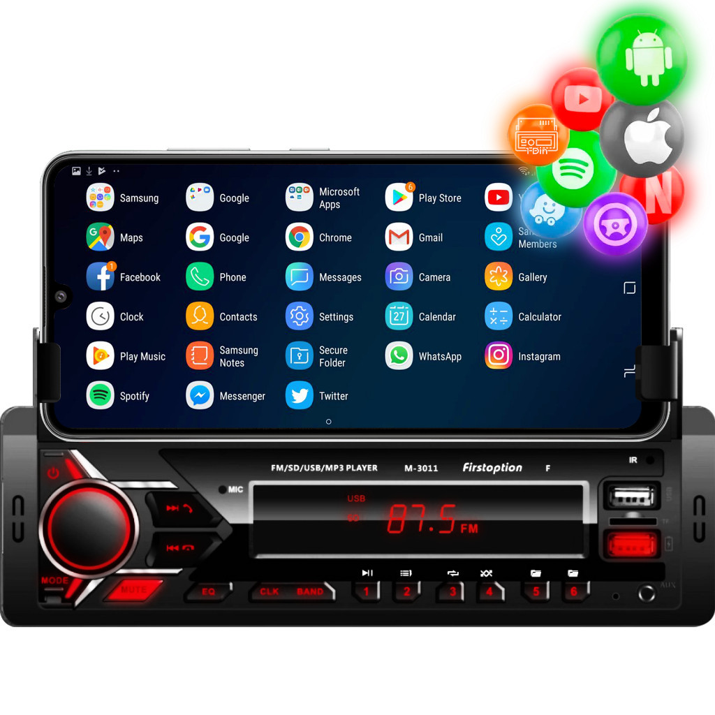 Rádio Automotivo Para Carro Suporte Celular Bluetooth Usb SD Pen Drive 1din FM Com Controle
