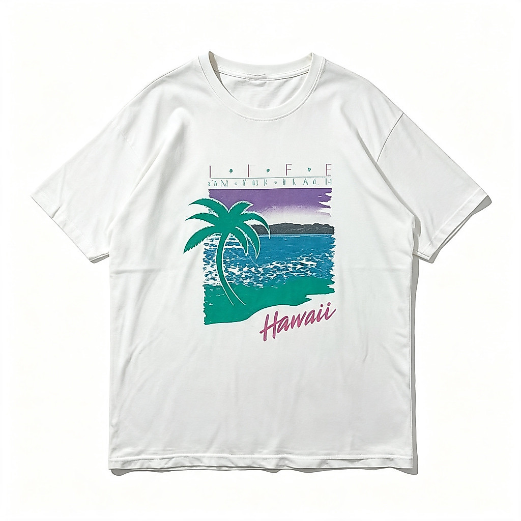 Camiseta Feminina Estampa Tropical com Palmeira e Onda Hawaiana Confortável Linda Estilosa Moda Feminina Verão