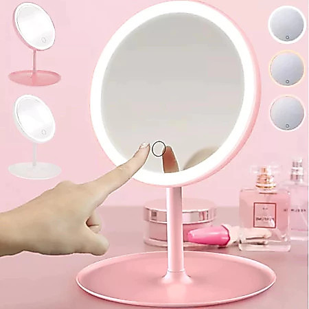 Espelho de mesa Retangular/ Redondo para maquiagem Skincare com luz de LED Quarto