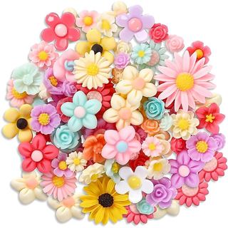 Pingentes de Resina para Flores DIY, 80 Peças de Contas de Resina Margarida com Base Plana, Contas Plásticas com Base Pl