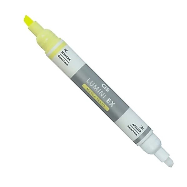 Caneta Marca Texto Amarelo Apagável Lumini Ex Cor Amarela - Escreve e Apaga - Ponta Dupla