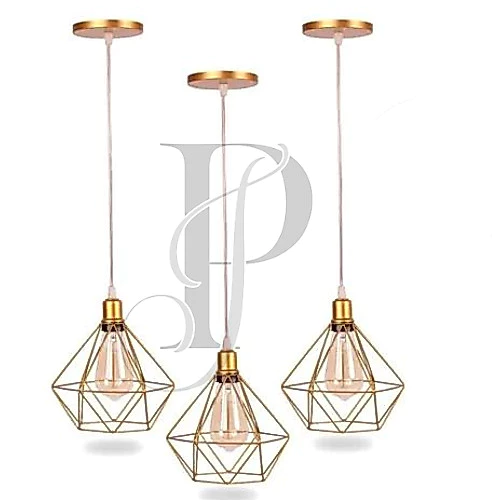 Kit 3 Pendente Aramado Diamante Luminária Lustre Teto Retro Industrial — imagem 1