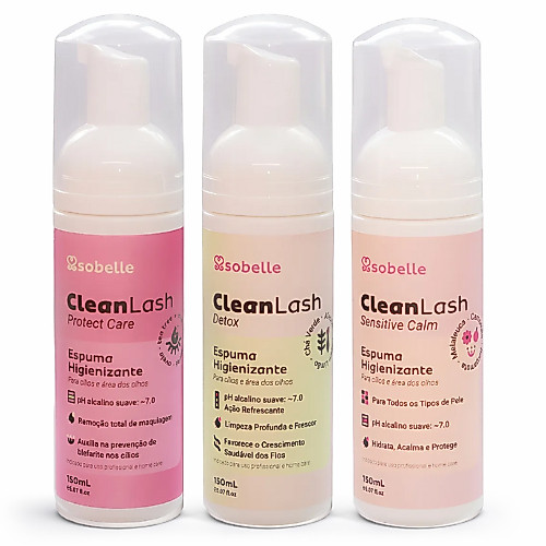 Espuma De Limpeza Sobelle Detox Protect Care E Sensitive Calm Extensão De Cílios Rosto Shampoo 150ml