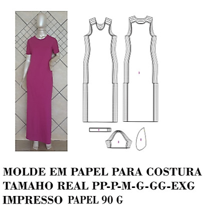 MOLDE ,MODELAGEM DE VESTIDO LONGO EM PAPEL 90 GM PARA COSTURA HSTZ-099