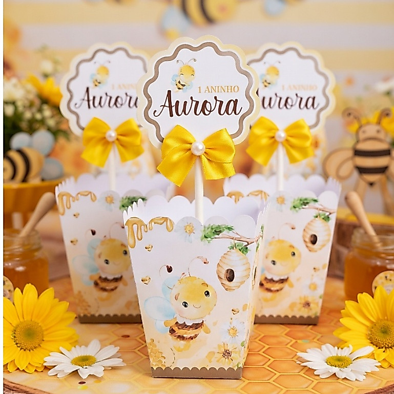 Centro de mesa cachepot personalizado enfeite decoração de mesa tema abelha abelhinha aniversario