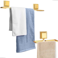 Kit Acessórios Banheiro Porta Toalha Rosto Banho Sem Furo Dupla Face 3M Dourado Arthi