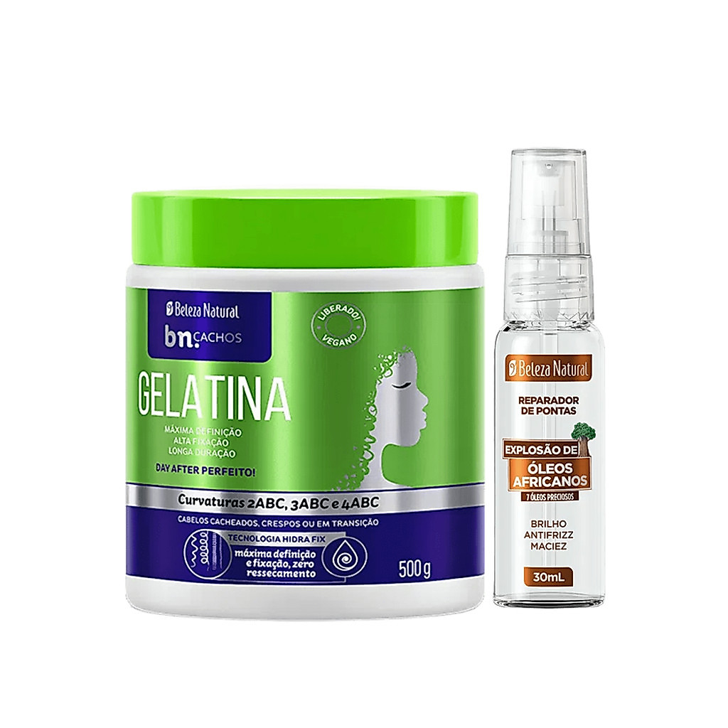 Kit Para Finalização bn.Cachos Gelatina Hidra Fix 500g + Reparador de Pontas 30m