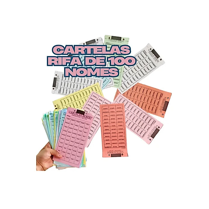1 Cartela de Rifa C/ 100 Nomes Pacote Ação Sorteio Evento