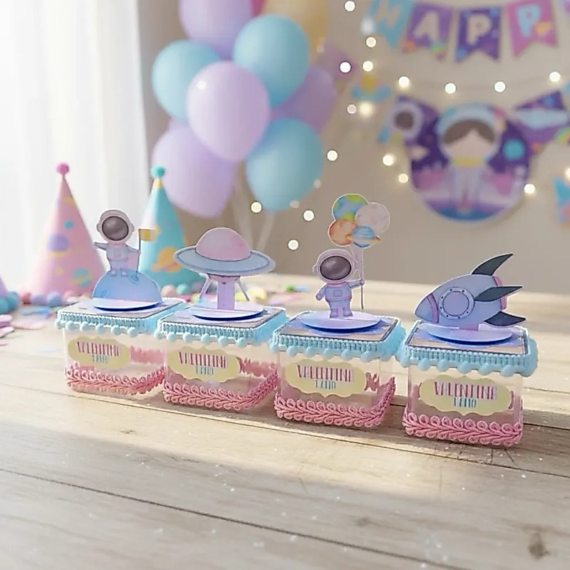 Kit 10 Caixas Acrílica 5x5 Astronauta Candy Lembrancinha Personalizada Luxo | Festa Infantil