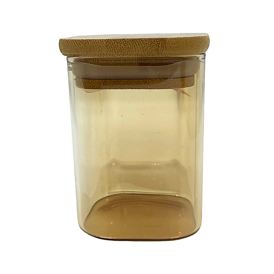 Pote de Vidro Âmbar Hermético com Tampa de Bambu - 8x6cm - 185ml - 1 unidade - Rizzo